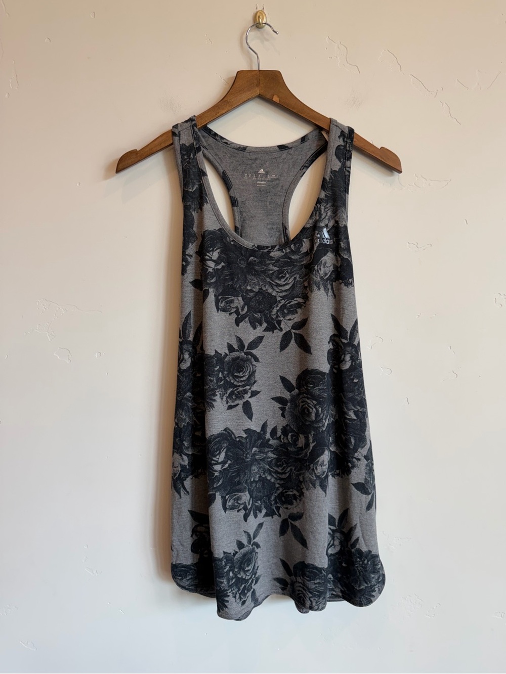 ADIDAS Black & Gray Rose Floral Racer Back Tank Top